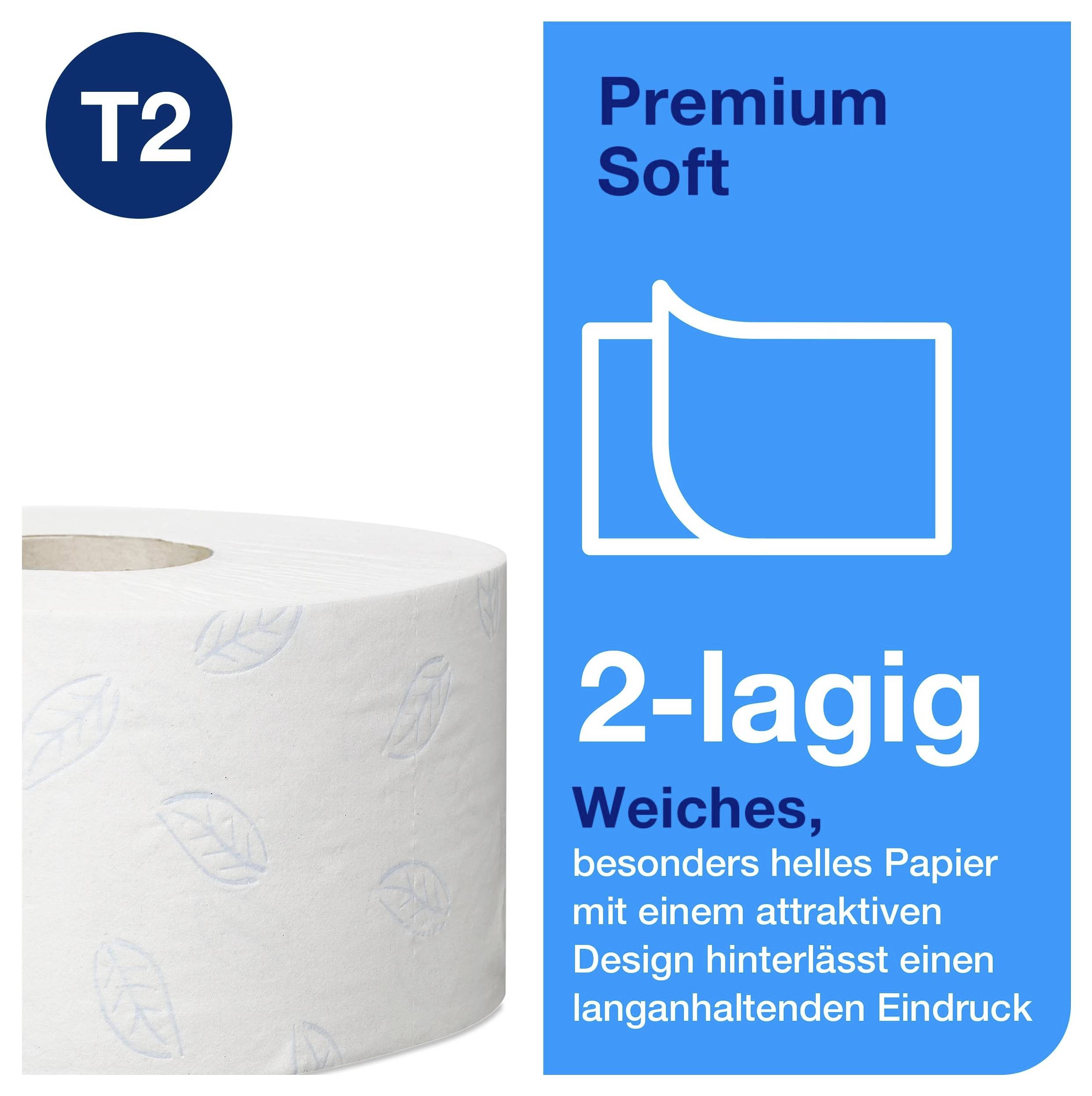 Toilettenpapier 'Premium Soft' T2, 2-lagig, weiches besonders helles Papier mit Blattmuster<br>