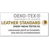 'OEKO-TEX LEATHER STANDARD' Siegel mit Prüfnummer ZH020 146544 von TESTEX AG. Untersucht auf Schadstoffe. Website: www.oeko-tex.com/leatherstandard.