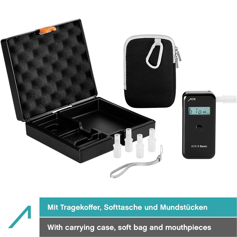 'Atemalkoholtester-Set mit Tragetasche, Softtasche und Mundstücken zur Überprüfung des Atemalkoholgehalts.'