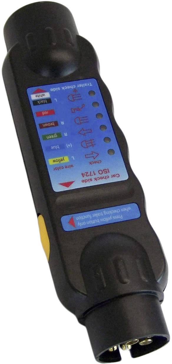 Ein elektrischer Kabeltester mit Farb-LEDs für verschiedene Leitungsfehleranzeigen, inklusive Kurzschluss- und Erdungstest.
