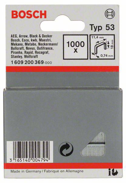 Bosch Accessories 1609200369 Feindrahtklammern Typ 53 1000 St. Abmessungen (L x B) 18 mm x 11.4 mm