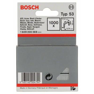 Feindrahtklammer Typ 53, 11,4 x 0,74 x 18 mm, 1000er-Pack 1000 St. Bosch Accessories 1609200369 Abmessungen (B x H) 11.4