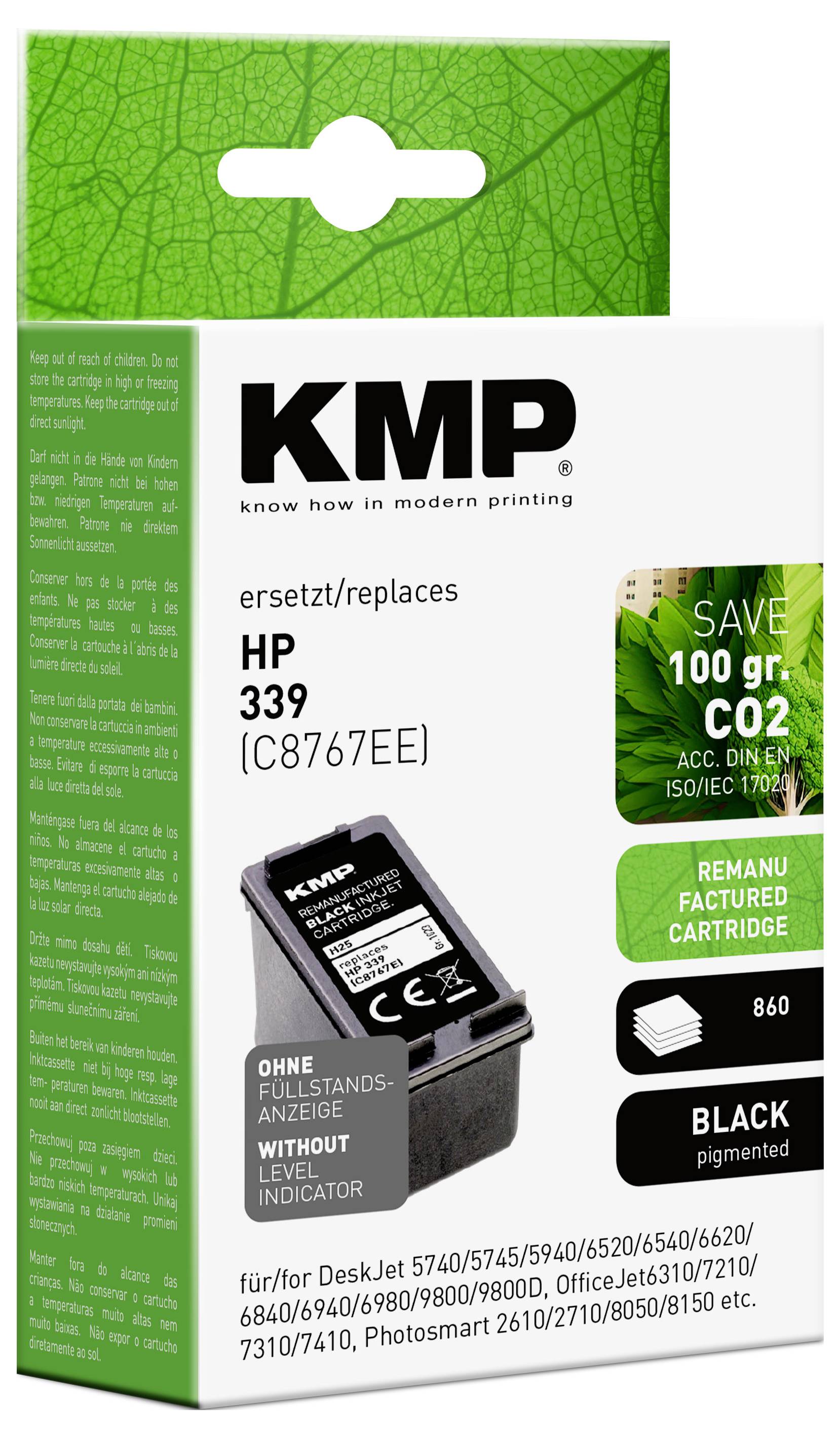 Verpackung von kompatibler Druckerpatrone für HP 339, zeigt CO2-Ersparnis von 100 g, kompatibel mit mehreren HP DeskJet Modellen.