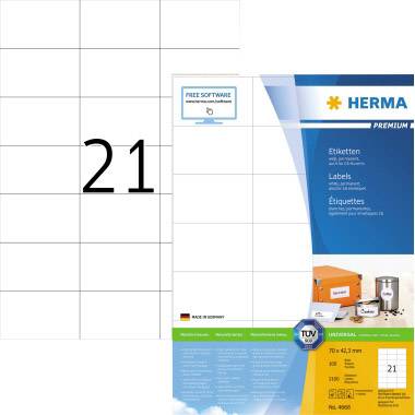 Herma 4668 etikety 70 x 42.3 mm papír bílá 2100 ks permanentní univerzální etikety inkoust, laser, kopie 100 Blatt A4