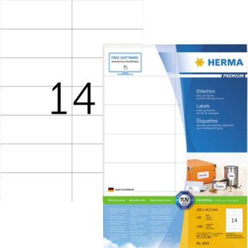Herma 4674 Universal-Etiketten 105 x 42.3 mm Papier Weiß 1400 St. Permanent haftend Tintenstrahldrucker, Laserdrucker, F...