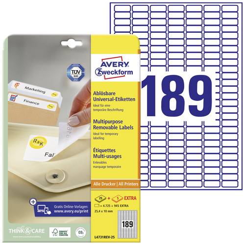 Avery-Zweckform L4731REV-25 Universal-Etiketten 25.4 x 10 mm Papier Weiß 5760 St. Wiederablösbar Tintenstrahldrucker, La...