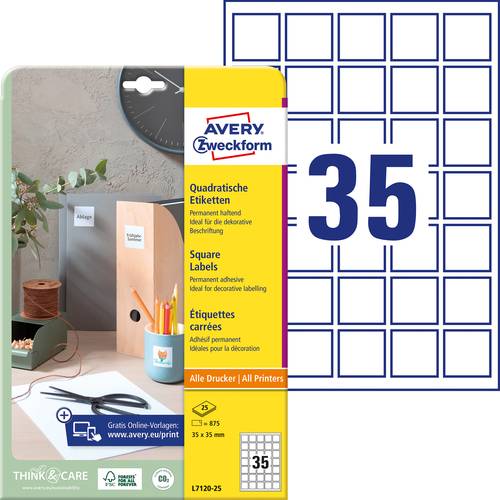Avery-Zweckform L7120-25 QR-Code-Etiketten 35 x 35 mm Papier Weiß 875 St. Permanent haftend Tintenstrahldrucker, Laserdr...