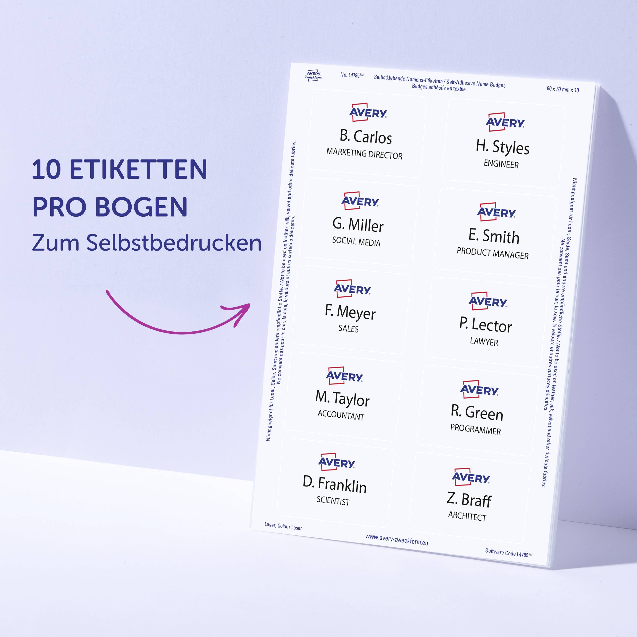 Avery-Zweckform L4785-20 Namens-Etiketten 80 x 50 mm Acetatseide Weiß 200 St. Wiederablösbar Farblaserdrucker, Laserdruc-9