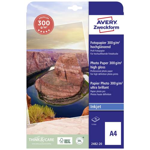 Avery-Zweckform Premium Inkjet Photo Paper high gloss 2482-20 Fotopapier DIN A4 300 g/m² 15 Blatt Hochglänzend