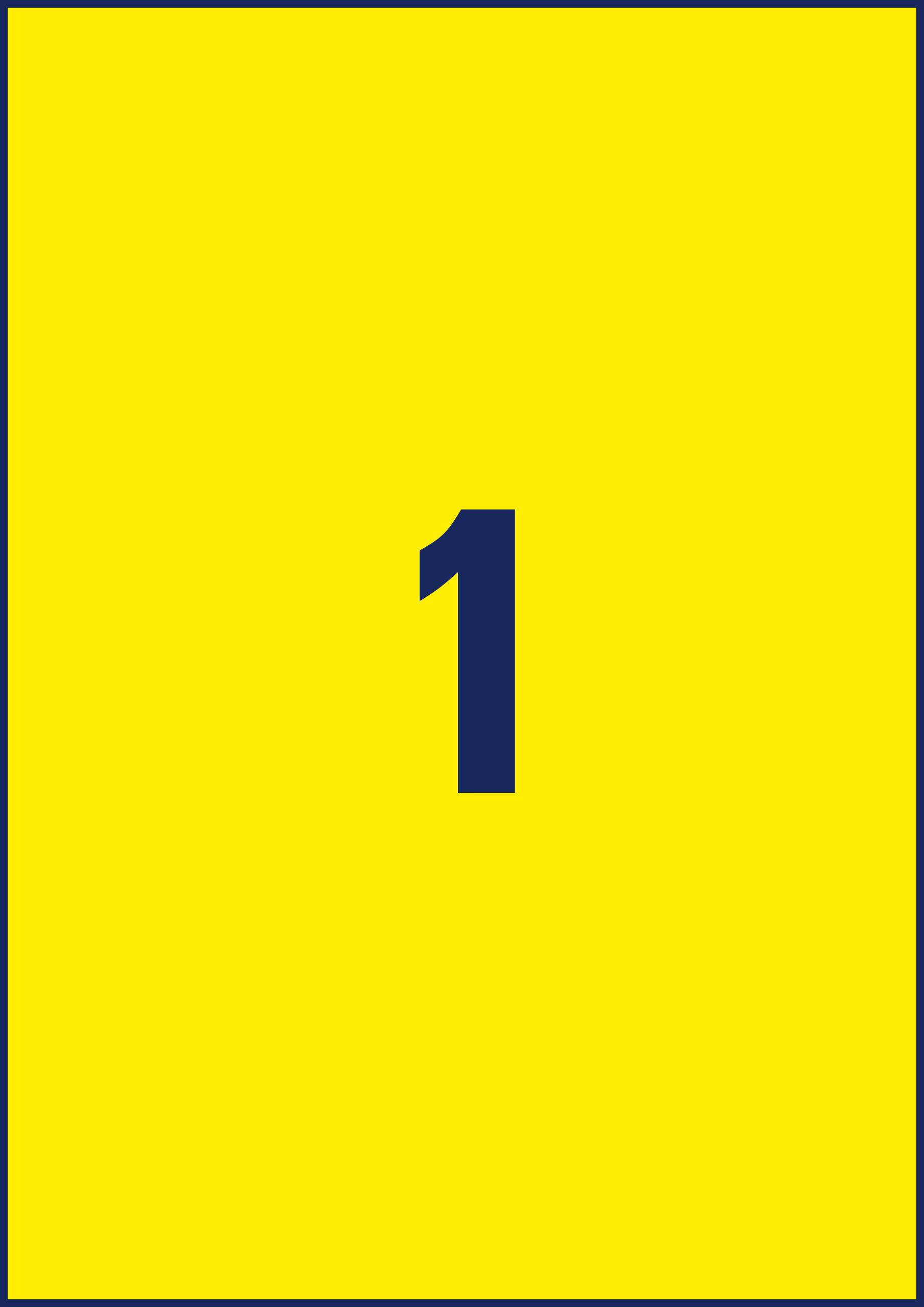 'Schild mit der Zahl 1 in dunkelblau auf gelbem Hintergrund.'