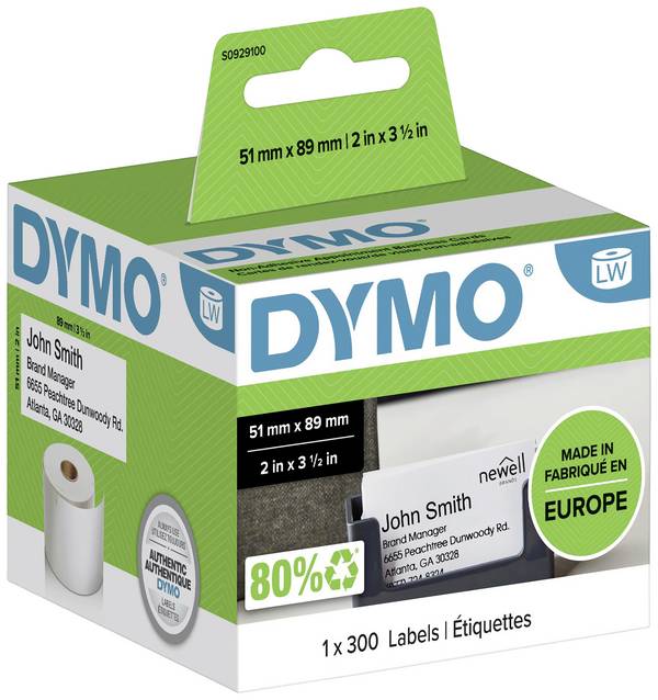 DYMO Etiketten Rolle  S0929100 S0929100 89 x 51 mm Papier Weiß 300 St. Nicht klebend Terminkarten, Visitenkarten