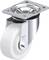 'Schwenkrolle aus Metall mit weißem Rad, Montageplatte oben, geeignet für Transportwagen oder Möbel.'
