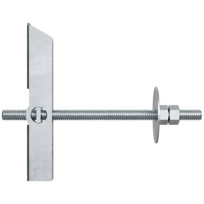 Metallstab, der durch eine vertikale Halterung verläuft und auf der rechten Seite mit einer Unterlegscheibe und zwei Sechskantmuttern gesichert ist.