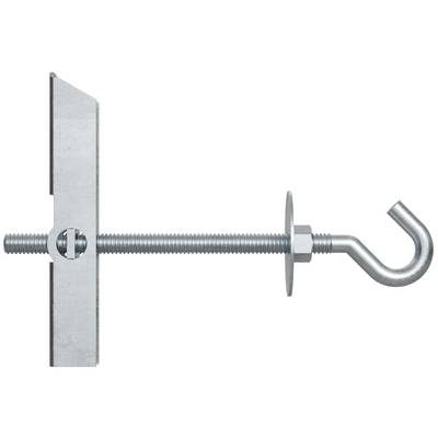 Metall-Kippdübelanker mit Schraube und Hakenende, das durch eine Wandplatte oder ein Paneel installiert ist.