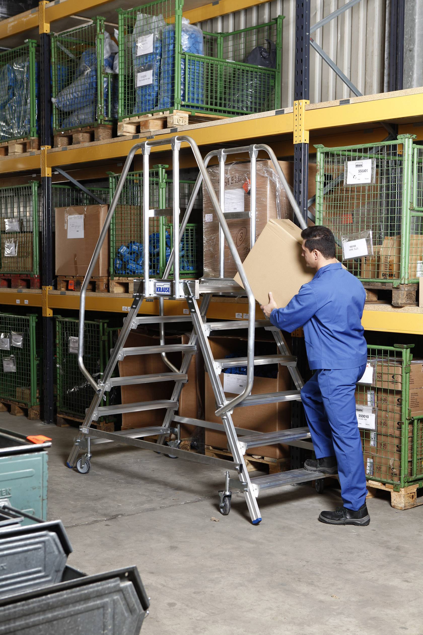 Krause 820266 Aluminium Podestleiter fahrbar Arbeitshöhe (max.): 3.45 m Silber DIN EN 131, BGI 637, BGI 694, BGV-D 36 47-1