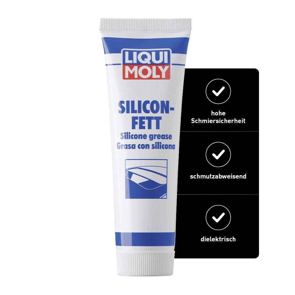 'LIQUI MOLY Silicon-Fett' Tube, Eigenschaften: hohe Schmierfähigkeit, schmutzabweisend, elektrisch isolierend.