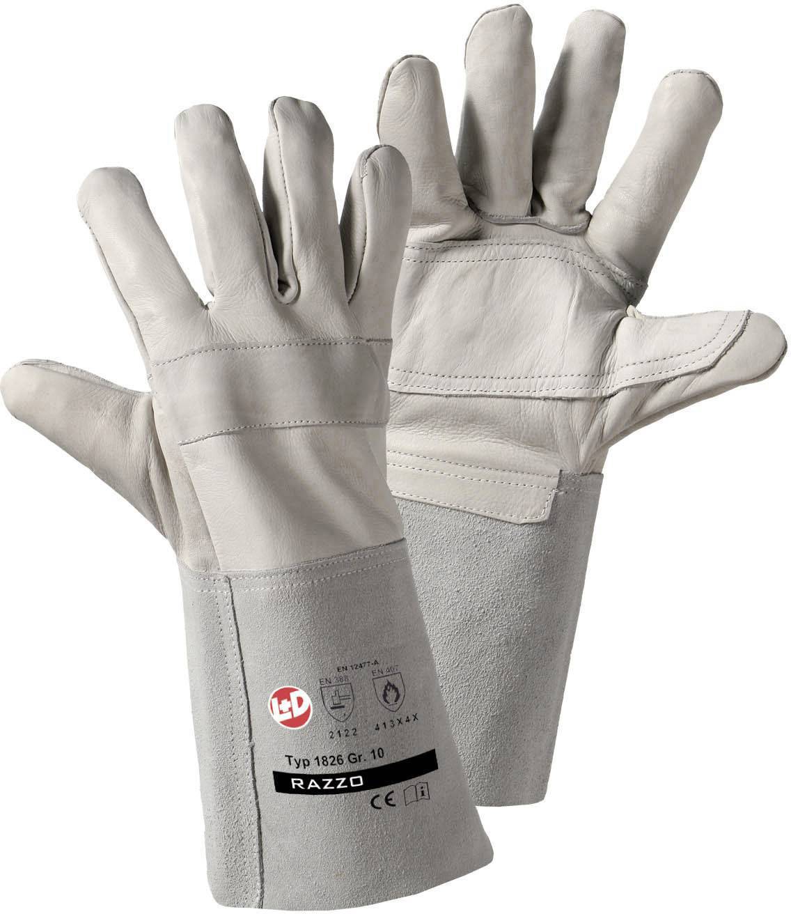 ACE SafeWeld 1 Paar Schweißerhandschuhe EN 388/12477 Weiß/Grau Lange Leder-Schutz-Handschuhe für Schweißer