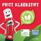 Pritt Klebestift mit einem Gesicht, Text '97% natürlich' und '40% recyceltes Plastik', plus Symbole für Umweltfreundlichkeit.