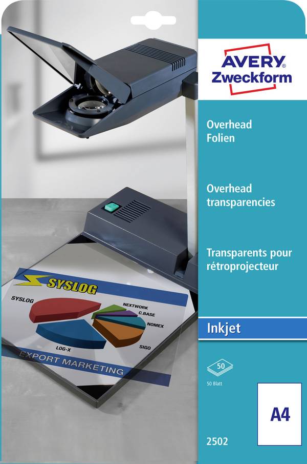 Avery-Zweckform 2502 2502 Overhead-Projektor-Folie DIN A4 Tintenstrahldrucker Transparent 50 St.