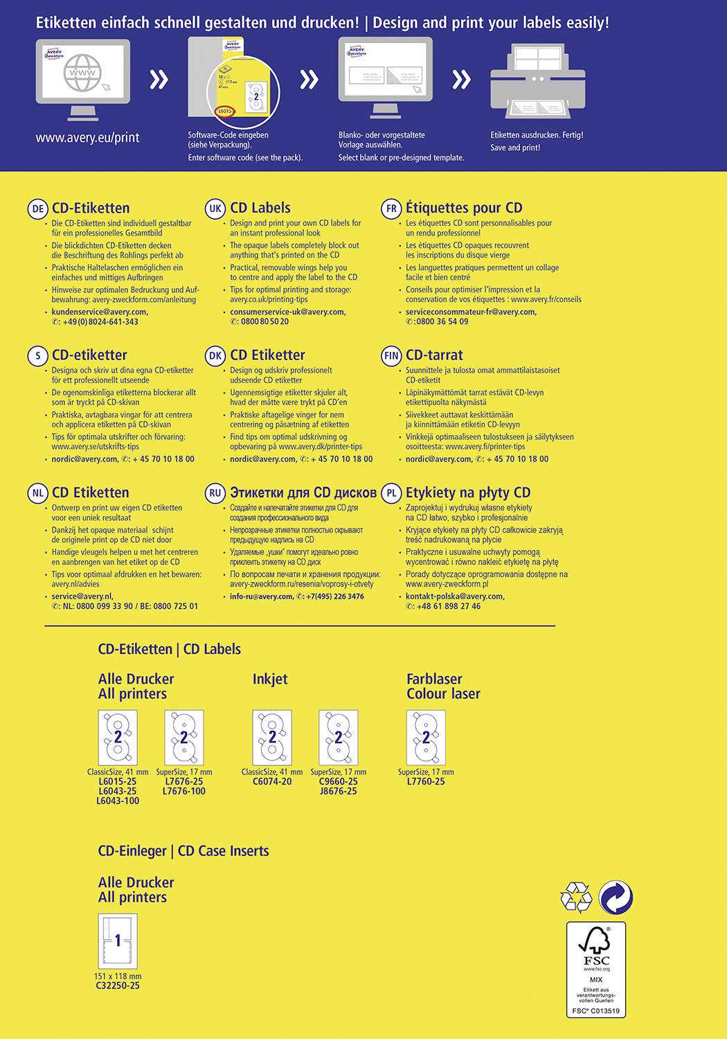 Avery-Zweckform L6043-25 CD-Etiketten Ø 117 mm Papier Weiß 50 St. Permanent haftend Tintenstrahldrucker, Laserdrucker, F-1
