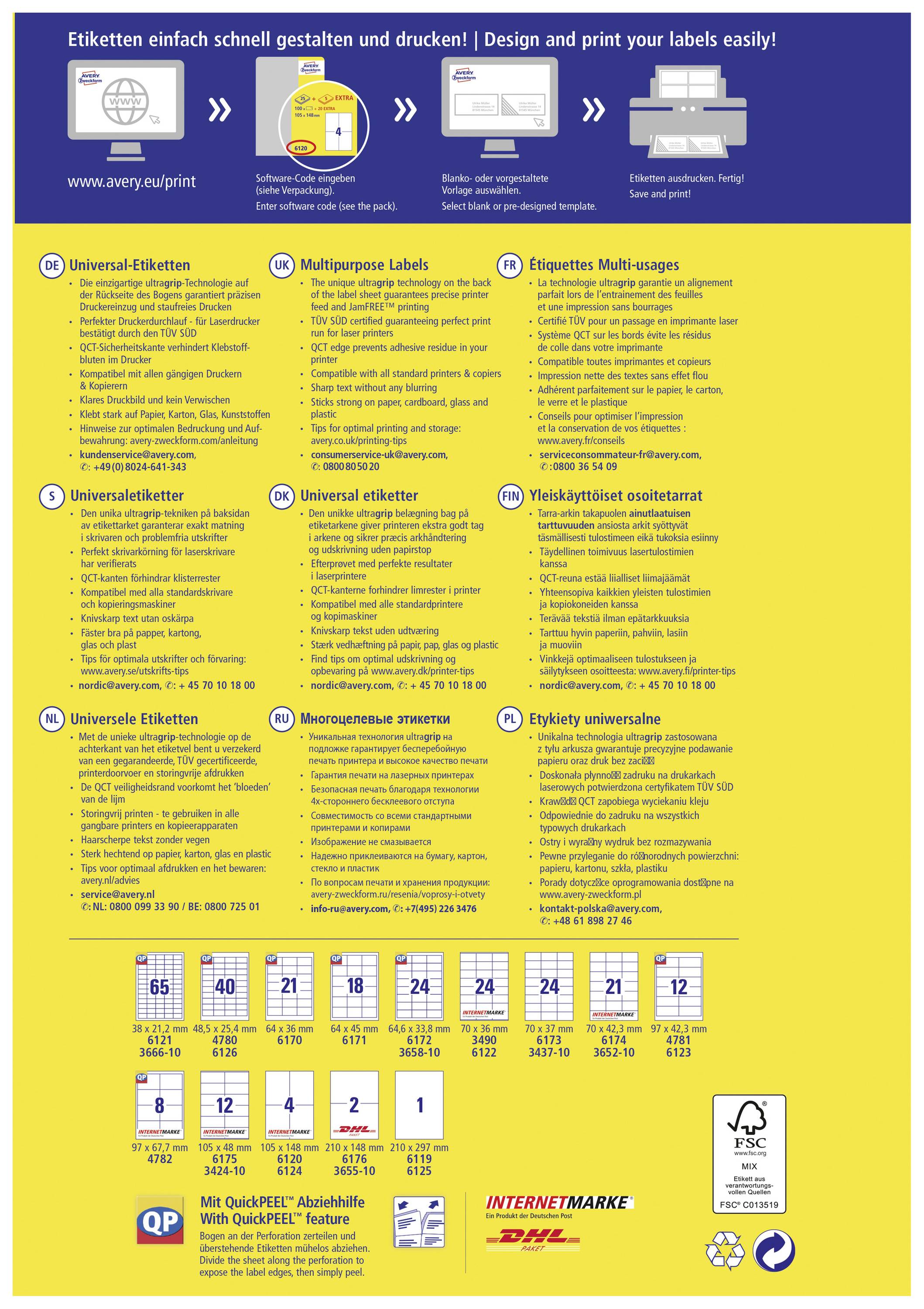 'Etiketten einfach schnell gestalten und drucken!' Anleitung zur Verwendung verschiedener Etikettenarten mit Piktogrammen und Beschreibungen.