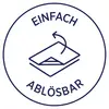 Symbol eines Pfeils über einem abziehbaren Etikett. Text: 'Einfach ablösbar'.