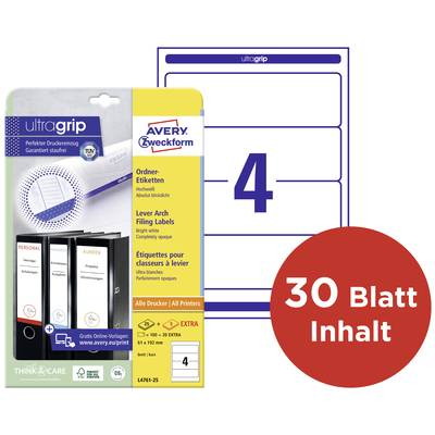 'Etikettenblatt mit großer Zahl 4, Avery Zweckform Ordner-Etiketten, 30 Blatt, für alle Drucker geeignet.'