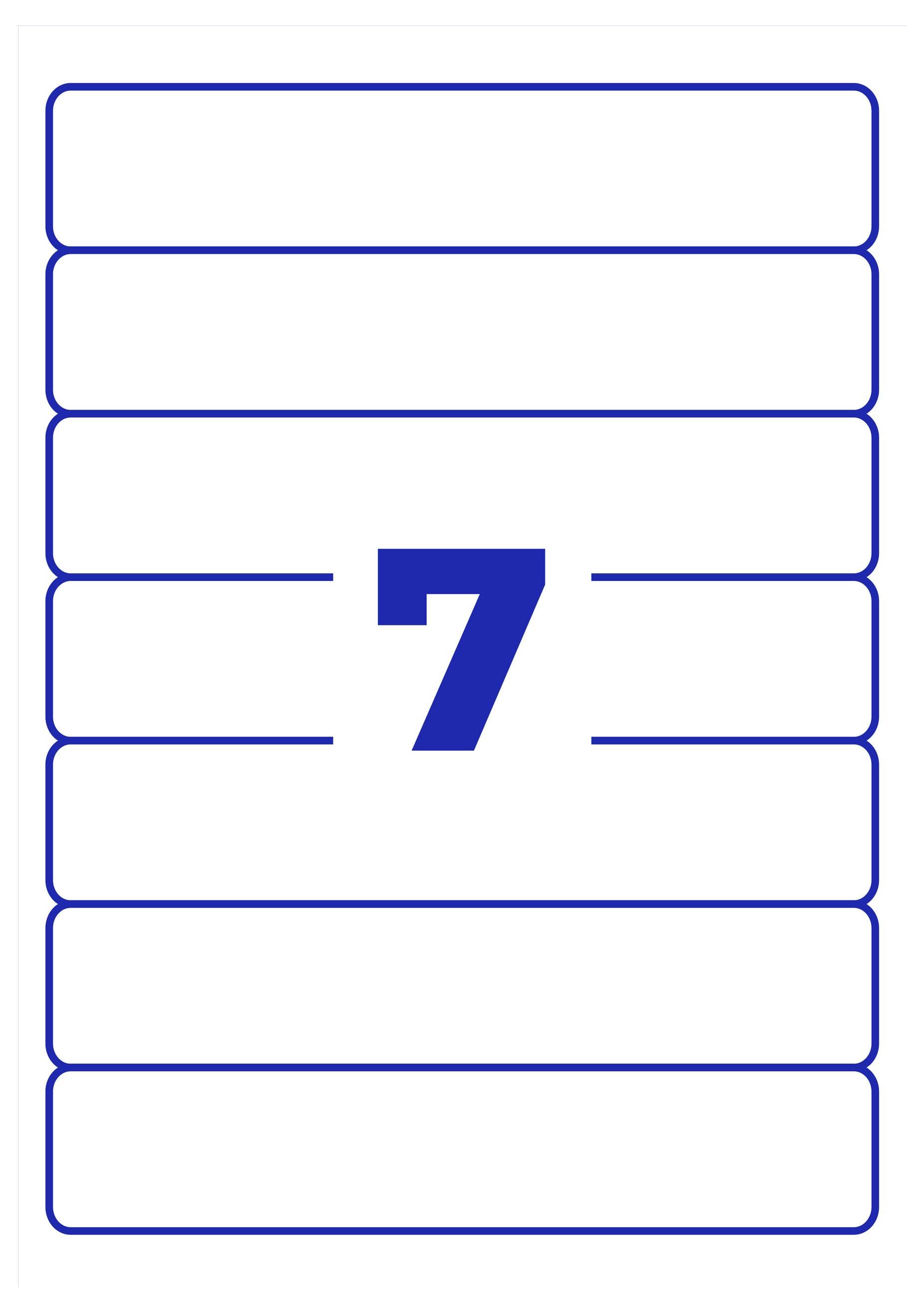 Weiße Karte mit blauen Liniensegmenten und der großen Zahl '7' in der Mitte.