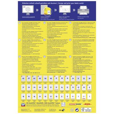 'Etiketten einfach schnell gestalten und drucken! Design and print your labels easily!' Informationen über Etikettenerstellung, Unterstützung und Logos. Tabellen mit verschiedenen Etikettengrößen unten.