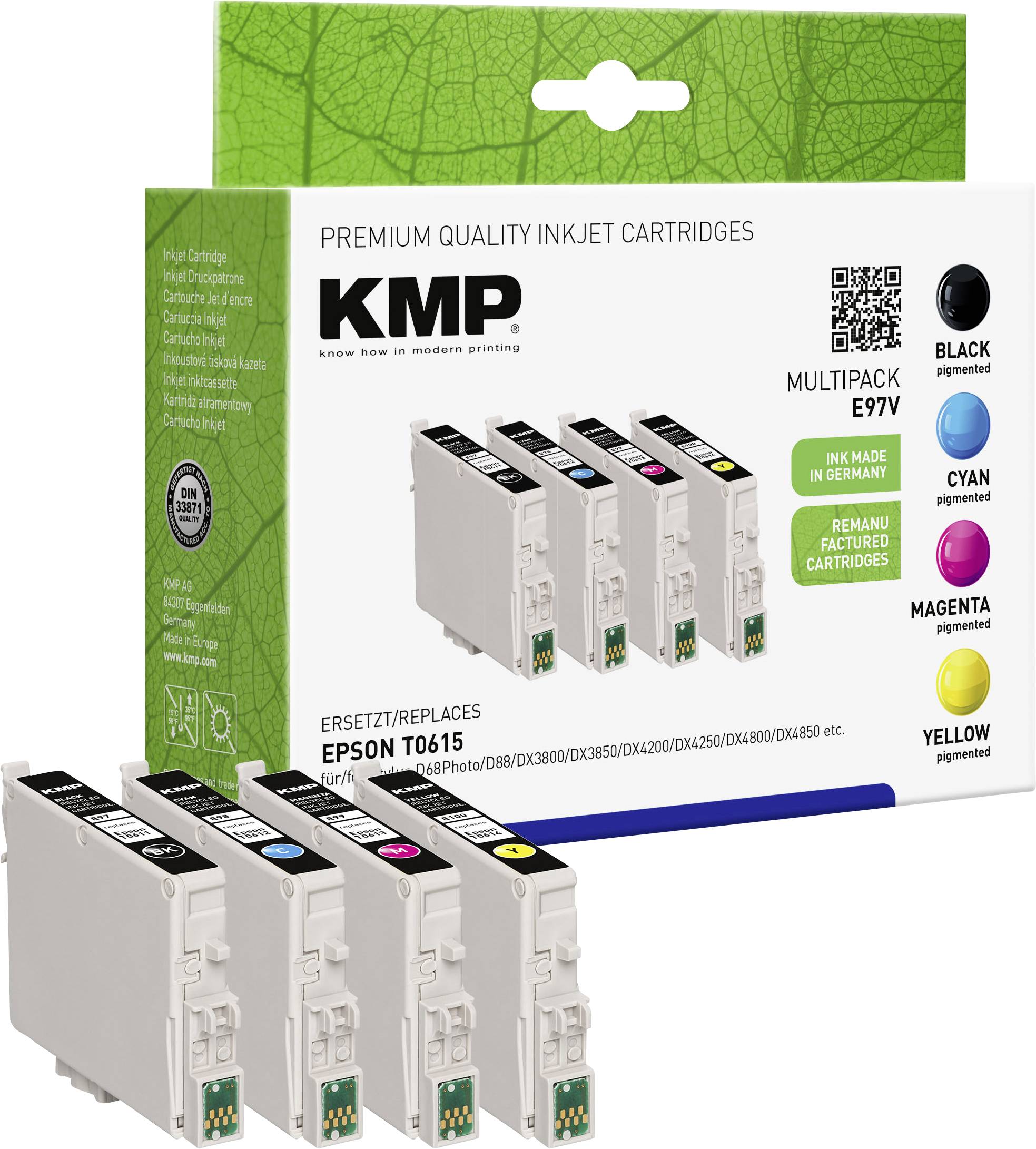 KMP Vorteilspack E97 + E98 + E99 + E100 4er Pack Schwarz, Gelb, Cyan, Magenta Tintenpatrone