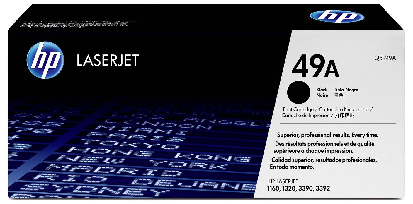 HP LaserJet 49A schwarze Tonerpatrone, Produktnummer Q5949A, kompatibel mit HP LaserJet 1160, 1320, 3390 und 3392.
