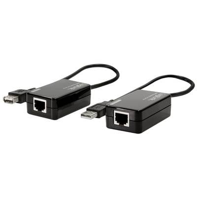 'Zwei schwarze USB-zu-Ethernet-Adapter mit Kabeln. Jeder Adapter hat USB- und Ethernet-Anschlüsse, geeignet für Netzwerkverbindungen.'