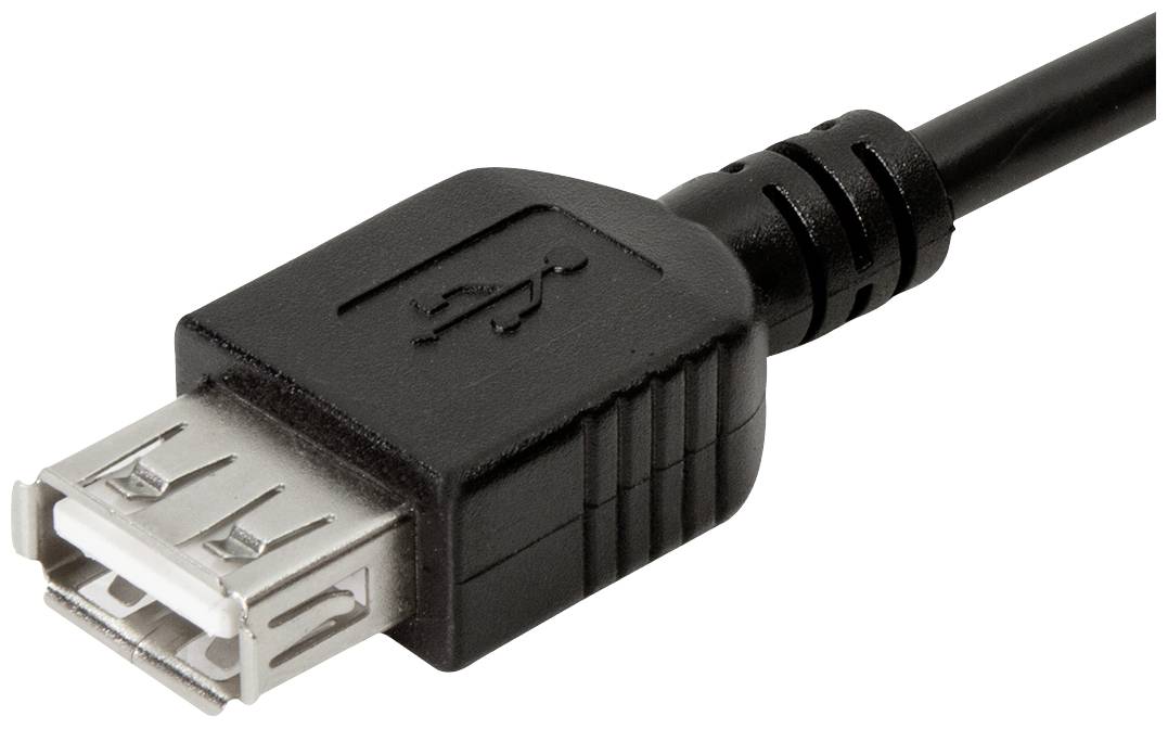 USB-Kabel mit weiblichem Anschluss, zeigt Detail der Geräteschnittstelle.