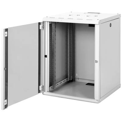 Ein offener, weißer Metallschrank, geeignet zur Aufbewahrung von Technikgeräten. Ideal für Server oder Netzwerkkomponenten.