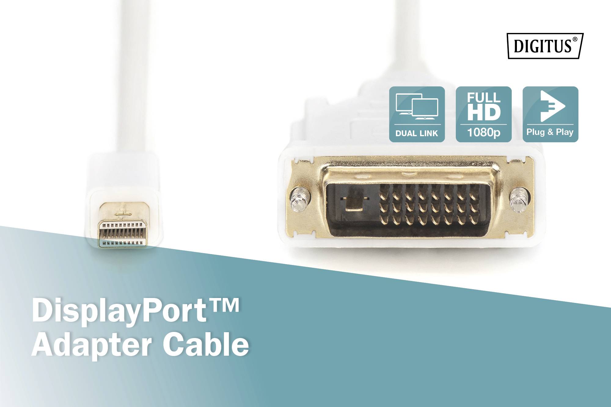 Digitus Mini-DisplayPort / DVI Adapterkabel Mini DisplayPort Stecker, DVI-D 24+1pol. Stecker 1.00 m Weiß AK-340305-010-W-5