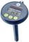 Digitales Thermometer mit Solarpanel zeigt 14,5°C an. Ovales Design mit gelben Knöpfen für Ein/Aus und Temperaturmodi.