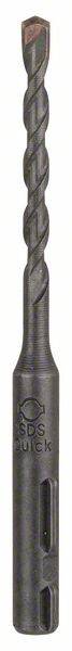 Ein schwarzer Bohrer mit spiralförmigem Schneidkopf und zylindrischem Schaft. Der Bohrer besitzt Markierungen zur Orientierung.