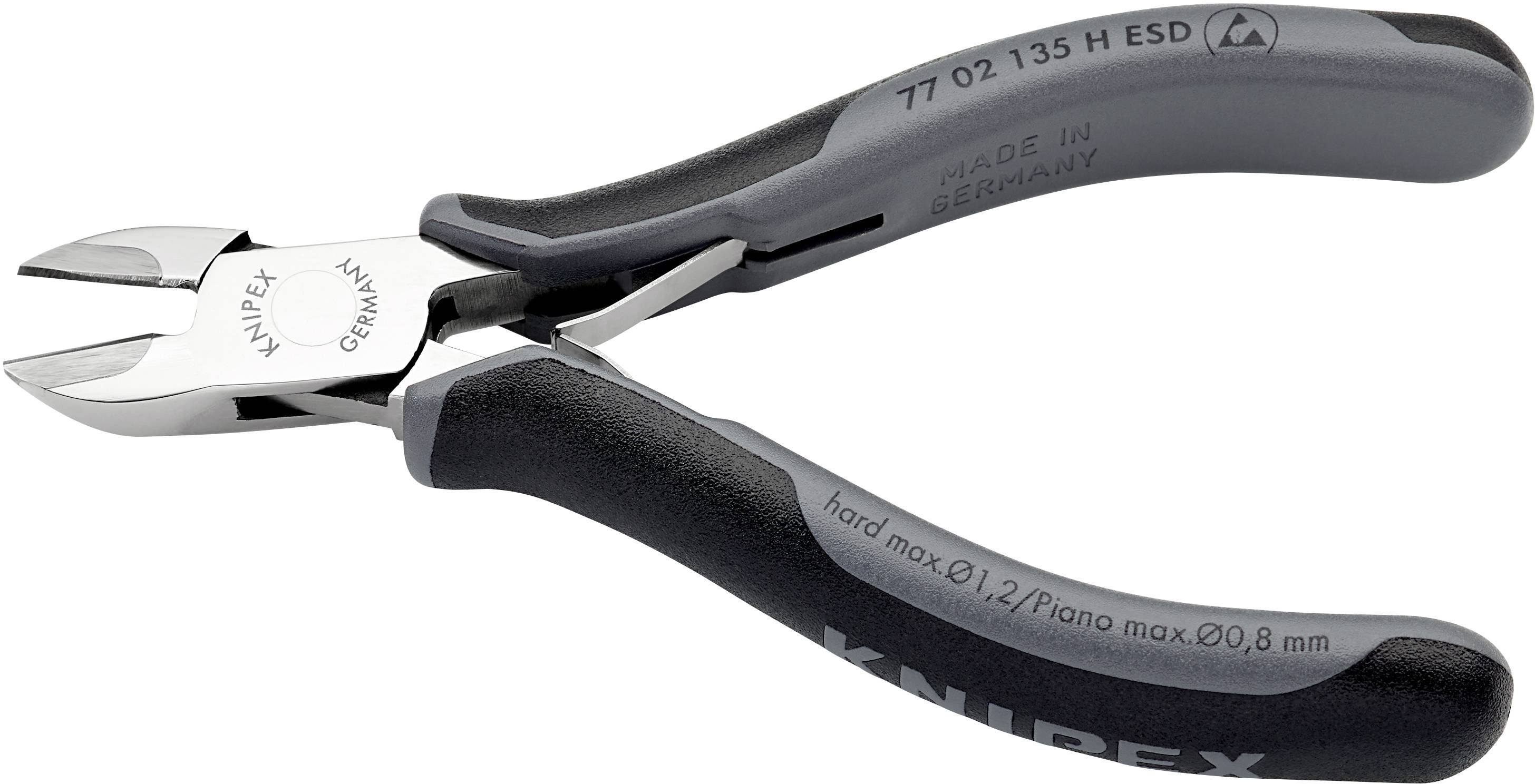 Ein Seitenschneider aus Metall mit schwarzen Griffen. Aufschrift: 'Made in Germany'. Eignet sich zum Schneiden von Drähten.