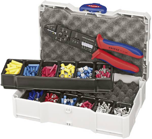 Knipex  97 90 25 Crimpzangen-Set 301teilig Isolierte Kabelschuhe, Unisolierte Steckverbinder, Flachstecker, Flachsteckhülsen, Isolierte Stoßverbinder