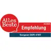 'Alles Beste Empfehlung 03/2020' und 'Sangean DDR-47BT' stehen in einem roten und blauen Banner, das eine Empfehlung bezeichnet.