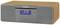 Ein Holzradio mit grauem Frontdisplay zeigt '10:08' und 'Bluetooth' an. Mehrere Bedienknöpfe und ein CD-Schlitz sind sichtbar.