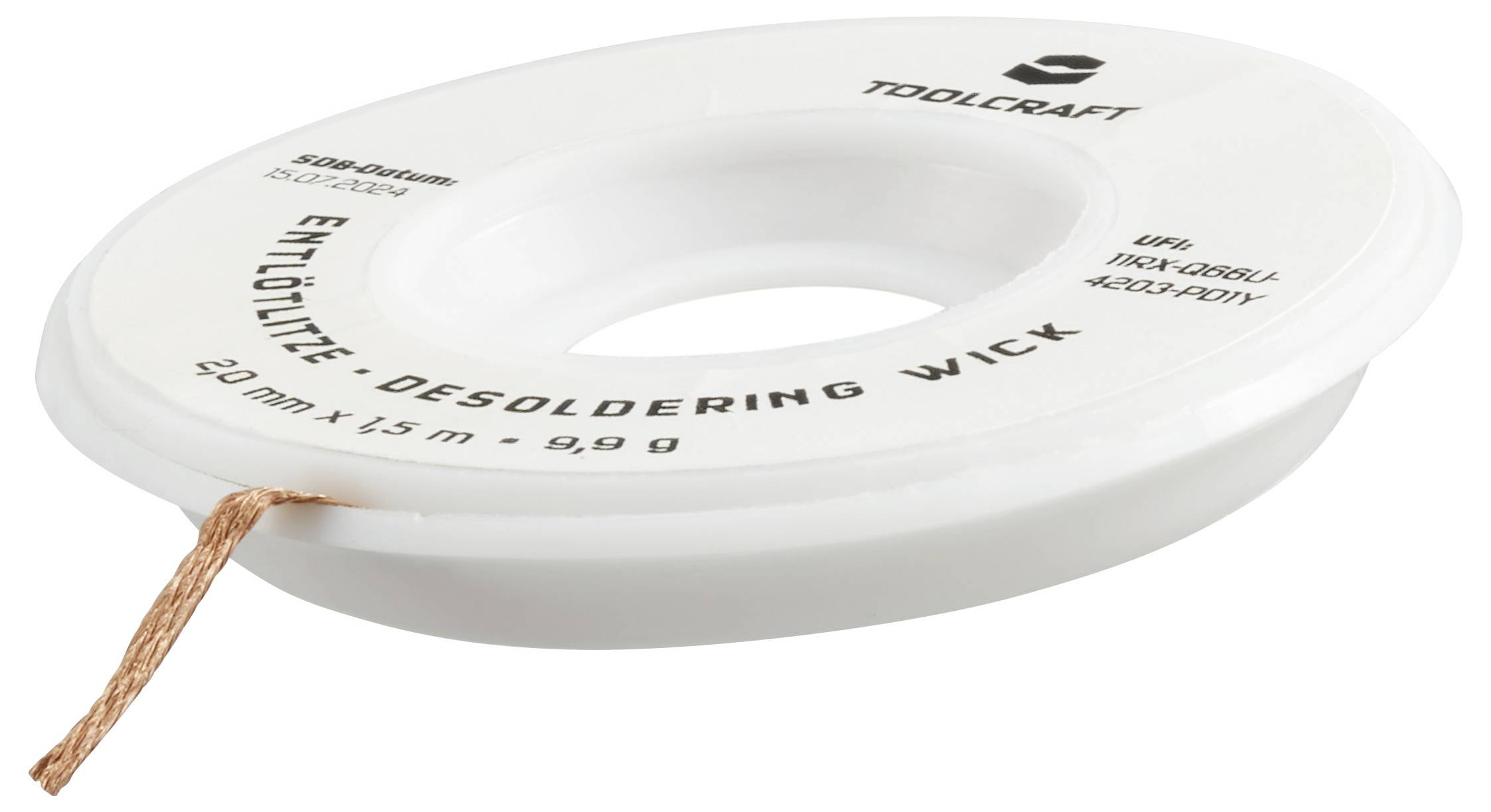 Spule mit Entlötlitze aus Kupfer, Durchmesser 2,0 mm, Länge 1,5 m, Marke TOOLCRAFT.