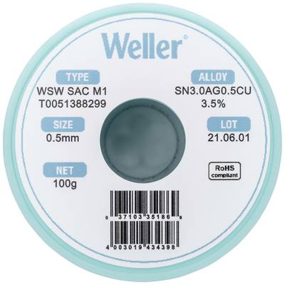 Weller WSW SAC M1 Lötzinn, bleifrei Spule Sn3,0Ag0,5Cu  100 g 0.5 mm