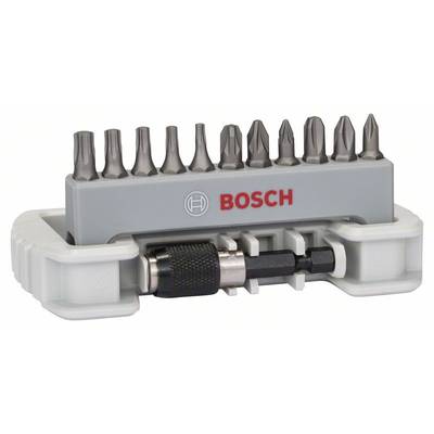 Bitsatz von Bosch mit verschiedenen Schraubaufsätzen in einem kompakten Halter, ideal für den Einsatz bei unterschiedlichen Schraubarbeiten.