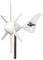 Kleine, weiße Windturbine mit sechs Rotorblättern, montiert auf einem Mast. Auf dem Gehäuse befindet sich das Logo 'SUNSET Solar'.