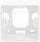 Ein weißer, quadratischer Kunststoffrahmen mit Öffnungen und Befestigungspunkten, geeignet zur Montage von elektrischen Komponenten.