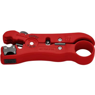Rotes Entmantelungswerkzeug von Knipex, geeignet für Koaxialkabel und feindrähtige Leiter. Entworfen für Präzision und Effizienz.