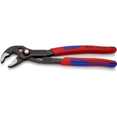 Wasserpumpenzange mit schwarzem, gezahntem Greifkopf und rotem Griff, geeignet für Klempnerarbeiten. Marke: Knipex.