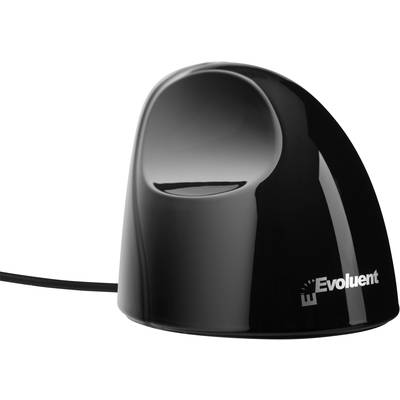 Vertikale ergonomische Maus mit Evoluent-Logo, entworfen zur Verbesserung der Handhaltung und Reduzierung von Belastungen beim Computern.