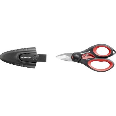 Links ein ergonomischer Kuttermessergriff, rechts eine Schere mit roten Griffen. Beide Werkzeuge sind von der Marke Facom.